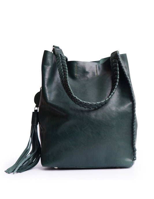 Bolsa Tote en color negro, piel auténtica artesanal