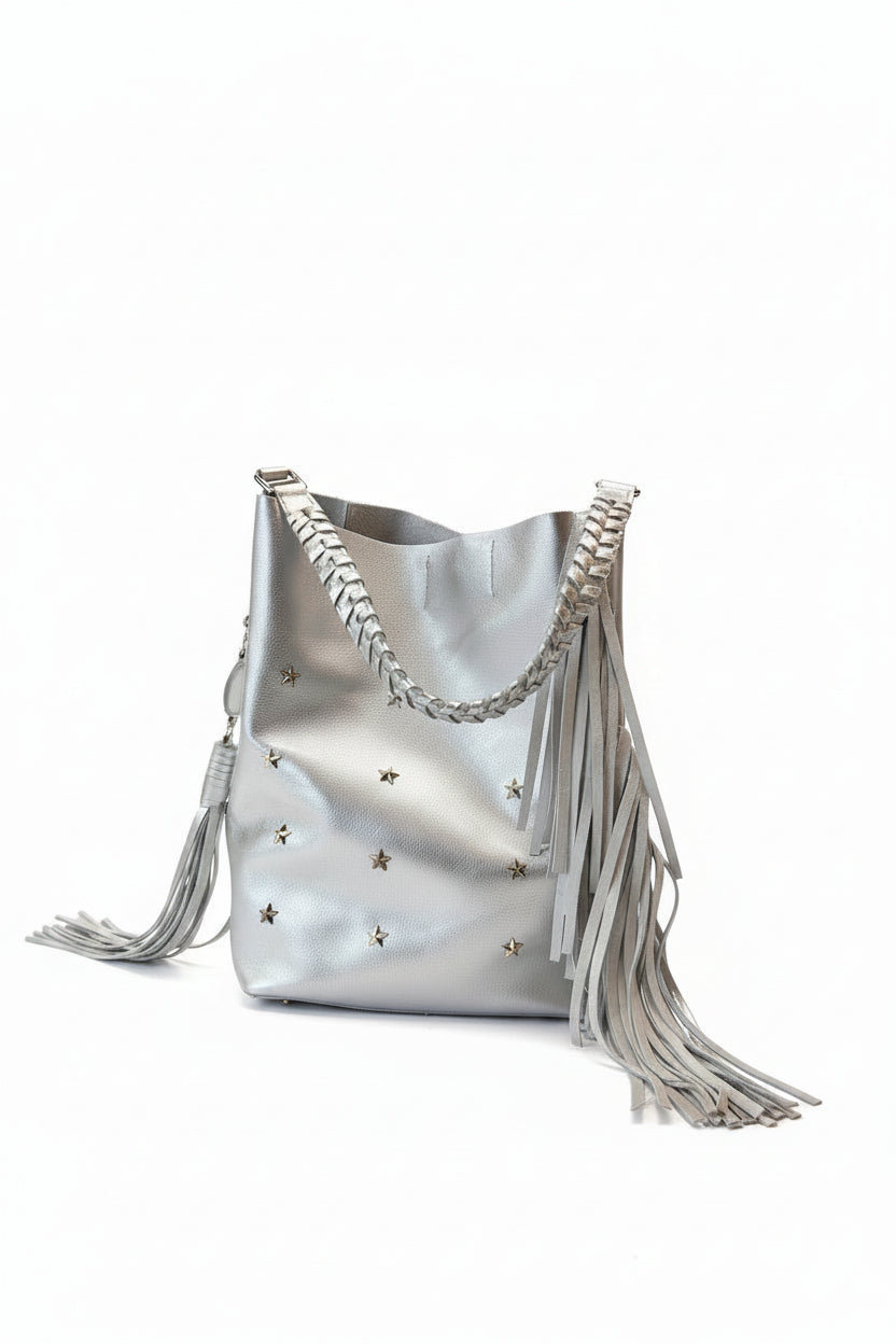 Tote con flecos y estrellas