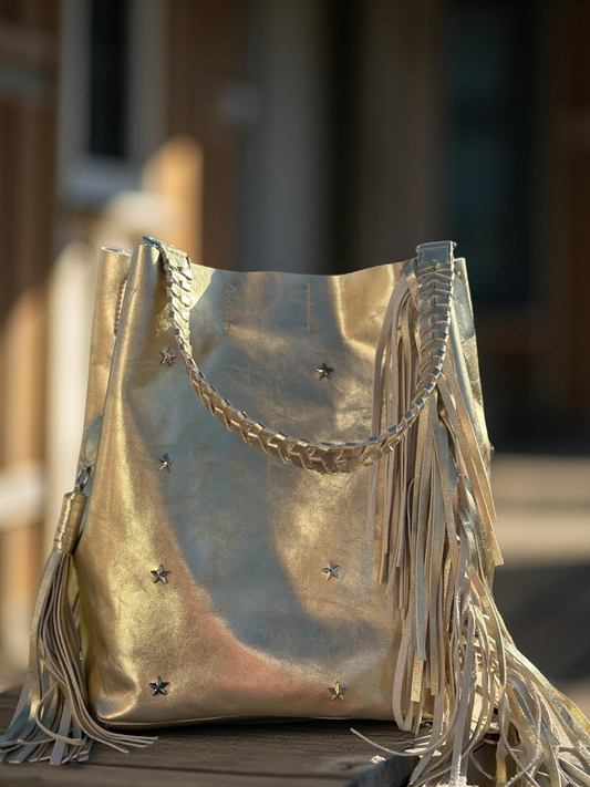 Tote con flecos y estrellas